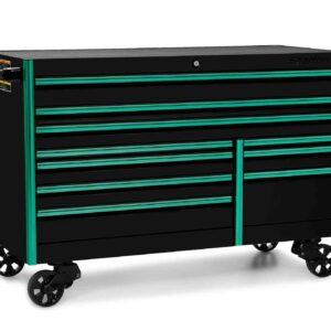68" 10-Drawer Double-Bank EPIQ™ Series Roll Cab with SpeeDrawer (Gloss Black w/Teal Trim)