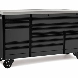 84" 15-Drawer Triple-Bank EPIQ™ Series Stainless Steel Top Roll Cab with PowerDrawer (Storm Gray with Black Trim and Blackout Details)